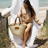 Sac effet maille beige naturelle et anse colorée "Bora Bora"